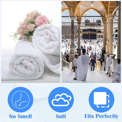 4 Pcs Hajj Ihram for Men Umrah Essentials Lightweight Microfiber Breathable Ihram White Ahram Hajj Islamic Clothing Gifts