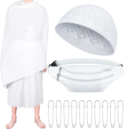 14 Pcs Ihram for Umrah Men Towel Waist Belt Hat Pins