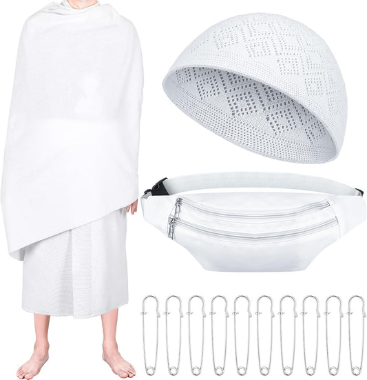14 Pcs Ihram for Umrah Men Towel Waist Belt Hat Pins