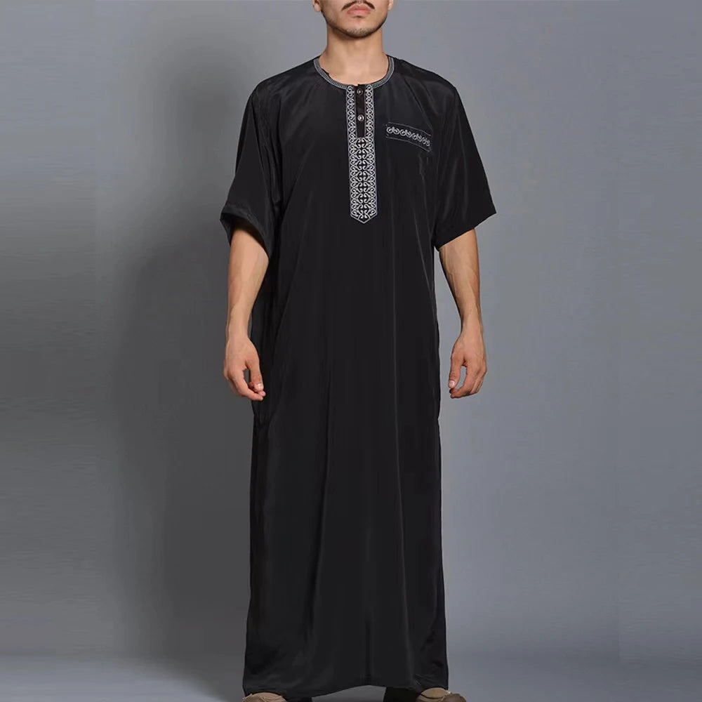 2025 Men'S Traditional Boubou Jalabiyas Jubbah Embroidered Muslim Thobe Islamic Clothing Ramadan Robe Abaya for Moroccan Men