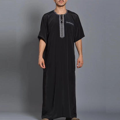 2025 Men'S Traditional Boubou Jalabiyas Jubbah Embroidered Muslim Thobe Islamic Clothing Ramadan Robe Abaya for Moroccan Men