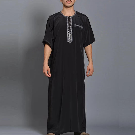 2025 Men'S Traditional Boubou Jalabiyas Jubbah Embroidered Muslim Thobe Islamic Clothing Ramadan Robe Abaya for Moroccan Men