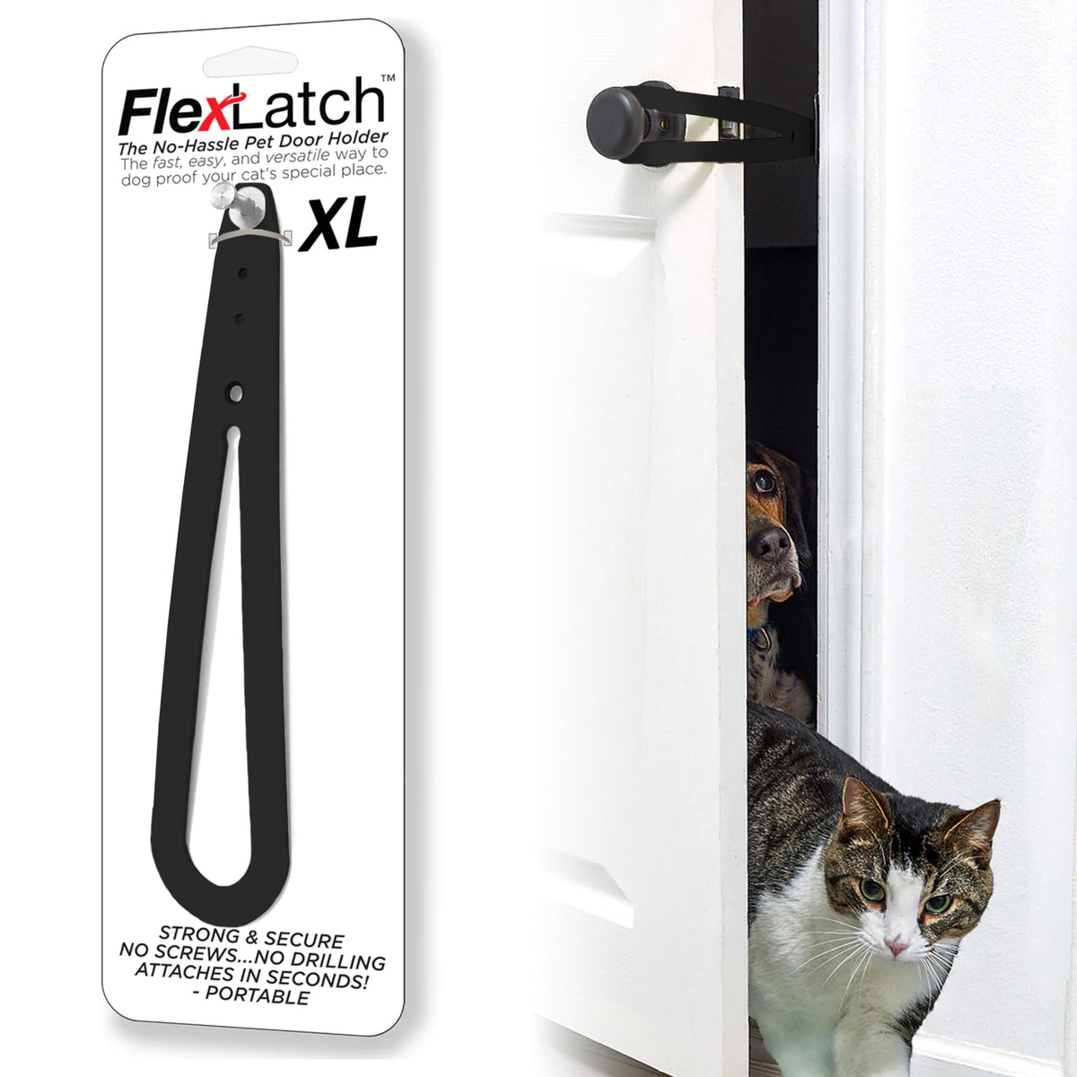 FlexLatch XL Cat Door Latch - Flexible Pet Door Strap Keeps Dogs Out, Lets Cats In (No Tools, No Measuring)