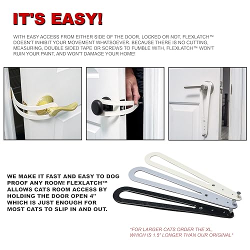 FlexLatch XL Cat Door Latch - Flexible Pet Door Strap Keeps Dogs Out, Lets Cats In (No Tools, No Measuring)