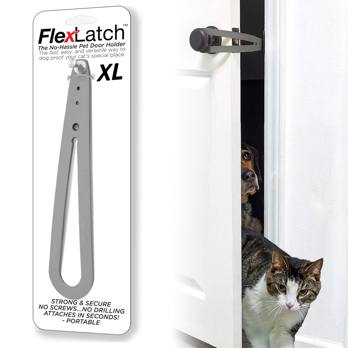 FlexLatch XL Cat Door Latch - Flexible Pet Door Strap Keeps Dogs Out, Lets Cats In (No Tools, No Measuring)