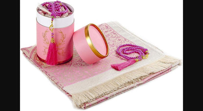 Pink Prayer Rug and Tasbih Gift Set in Keepsake Box