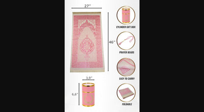 Pink Prayer Rug and Tasbih Gift Set in Keepsake Box