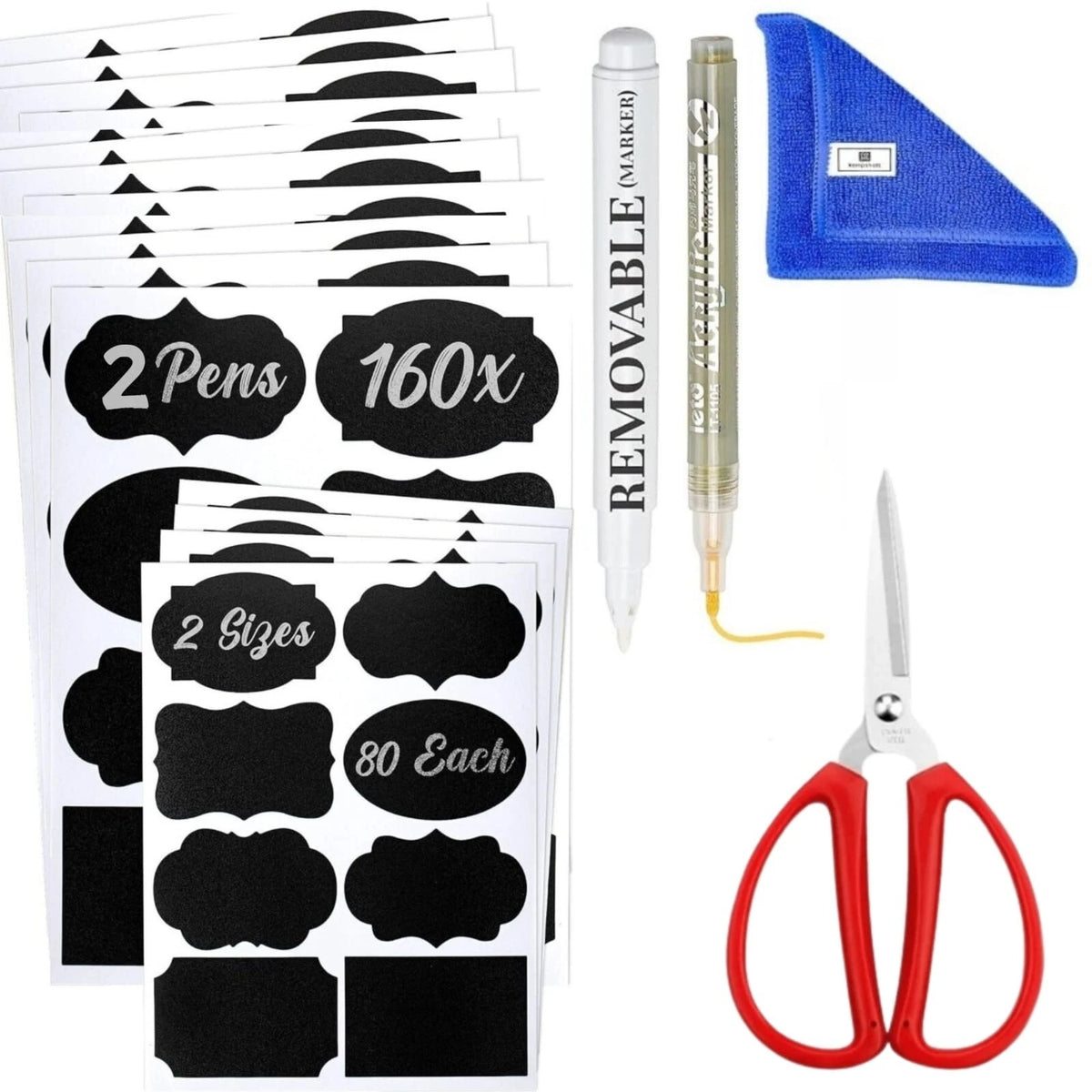 160 Reusable Chalkboard Jar Labels - Pantry & Kitchen Mason Jar Set + 2 Chalk Markers